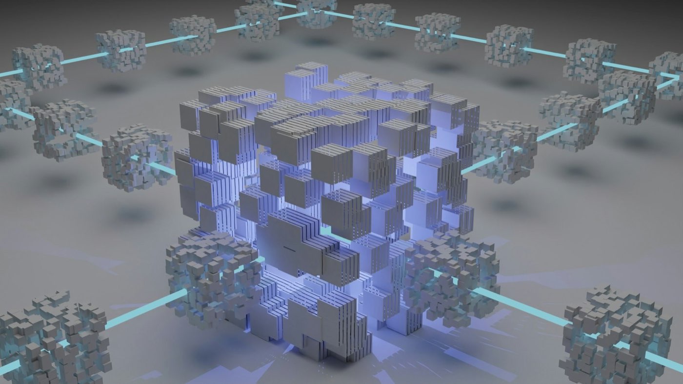 A network of connected nodes representing linked services, users and governance